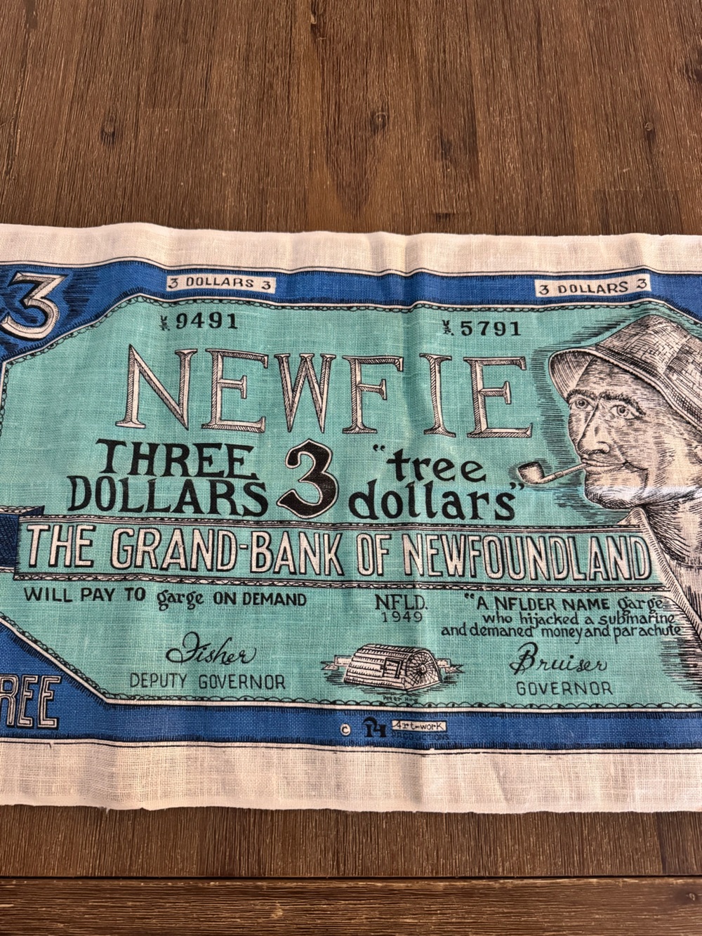 100% Linen Tea Towel Newfie The Grand Bank of Newfoundland Kitchen Linen Vintage
